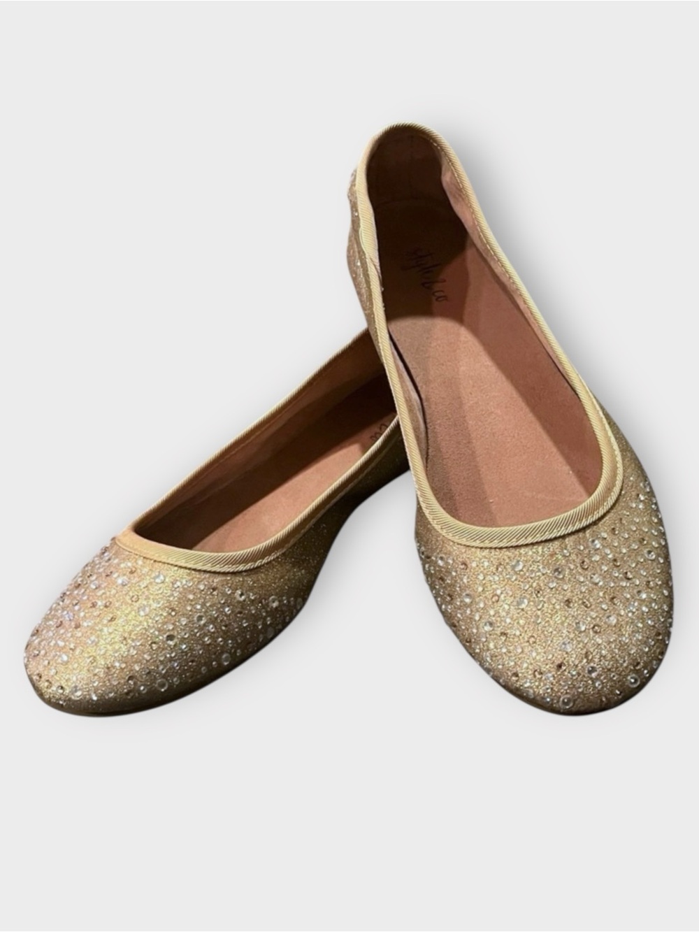Style & Co Gold Glitter Rhinestone Flats | Wedding Party | Holiday Glam | Size 7